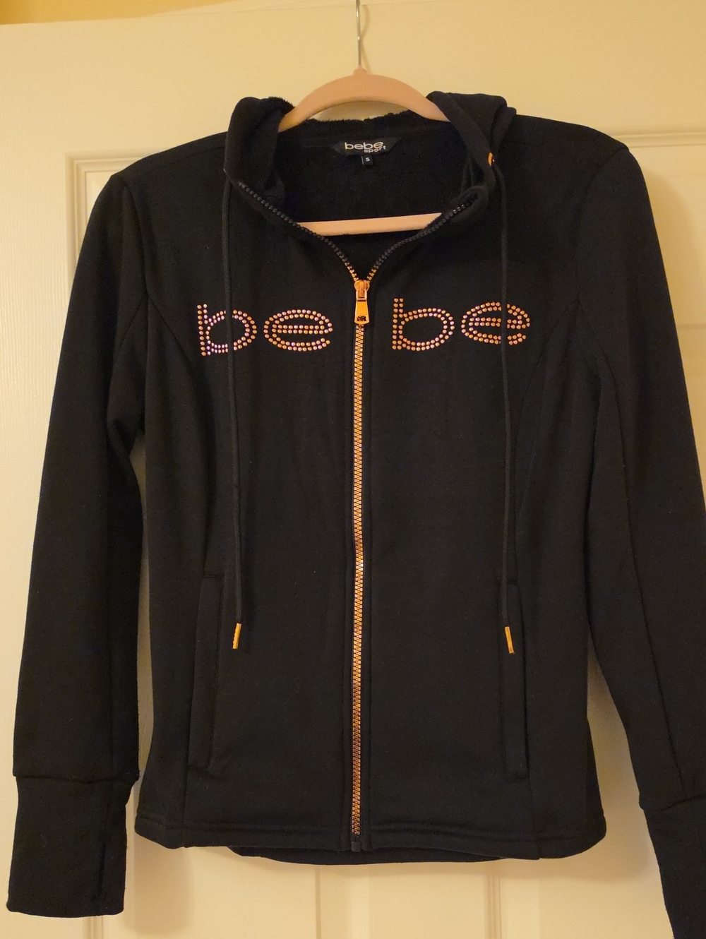 bebe Black Zip-Up Hoodie with Stud Logo Small